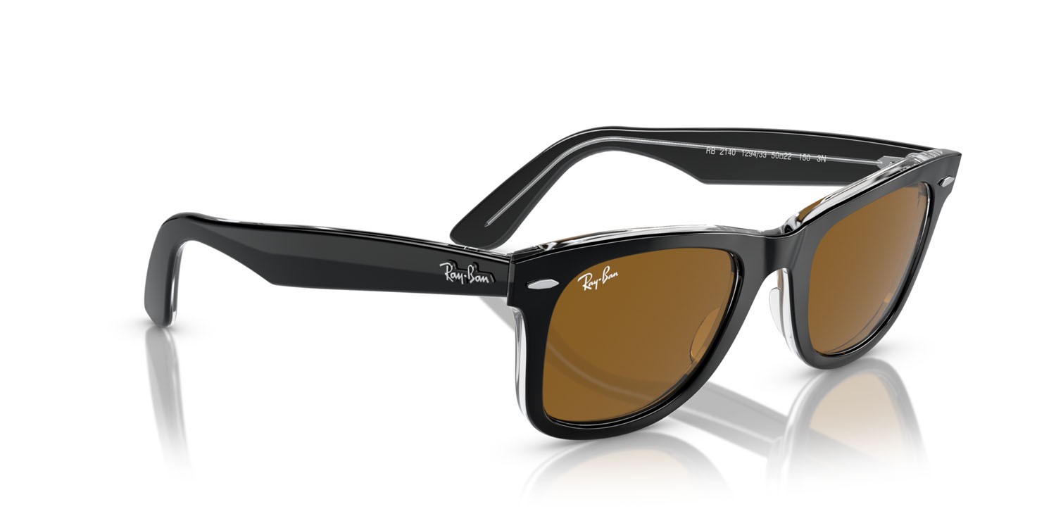 Sonnenbrillen Ray-Ban Wayfarer RB 2140 (129433) farbe nero su trasparente form quadratisch gläser marrone