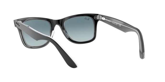 Occhiali da sole Ray-Ban Wayfarer Bicolor RB 2140 (12943M) colore black on trasparent forma quadrato lenti gradient blue