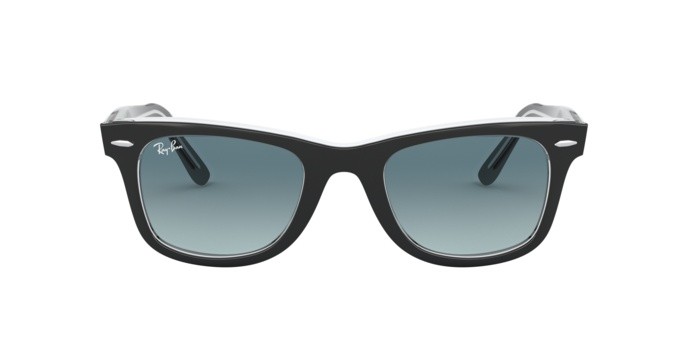 Occhiali da sole Ray-Ban Wayfarer Bicolor RB 2140 (12943M) colore black on trasparent forma quadrato lenti gradient blue