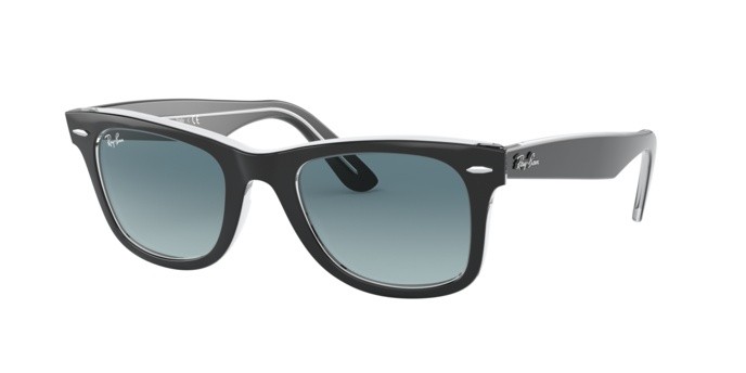 Occhiali da sole Ray-Ban Wayfarer Bicolor RB 2140 (12943M) colore black on trasparent forma quadrato lenti gradient blue