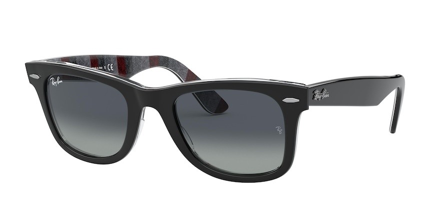 Sonnenbrillen Ray-Ban Wayfarer Color Mix RB 2140 (13183A) farbe black on chevron grey/burgundy form quadratisch gläser light grey gradient blue