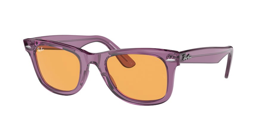 Sonnenbrillen Ray-Ban Wayfarer RB 2140 (661313) farbe transparent  violet form quadratisch gläser orange