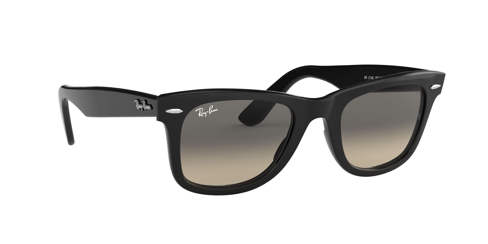 Occhiali da sole Ray-Ban Wayfarer RB 2140 (901/32) colore nero forma quadrato lenti grigio crystal sfumato