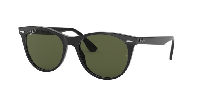 Occhiali da sole Ray-Ban Wayfarer II RB 2185 (901/58) colore black forma quadrato lenti polar green