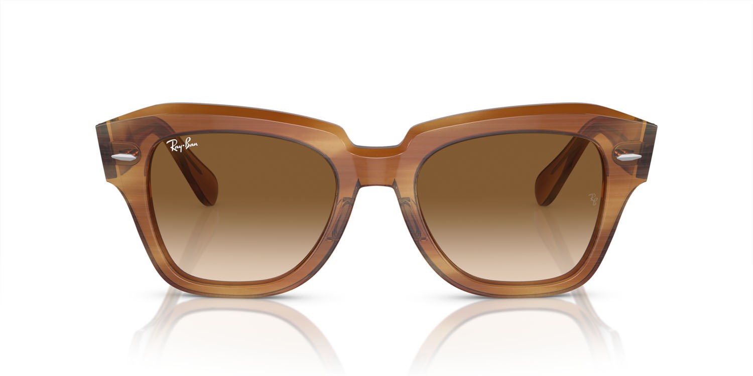 Occhiali da sole Ray-Ban State street RB 2186 (140351) colore striato marrone forma quadrato lenti clear & brown