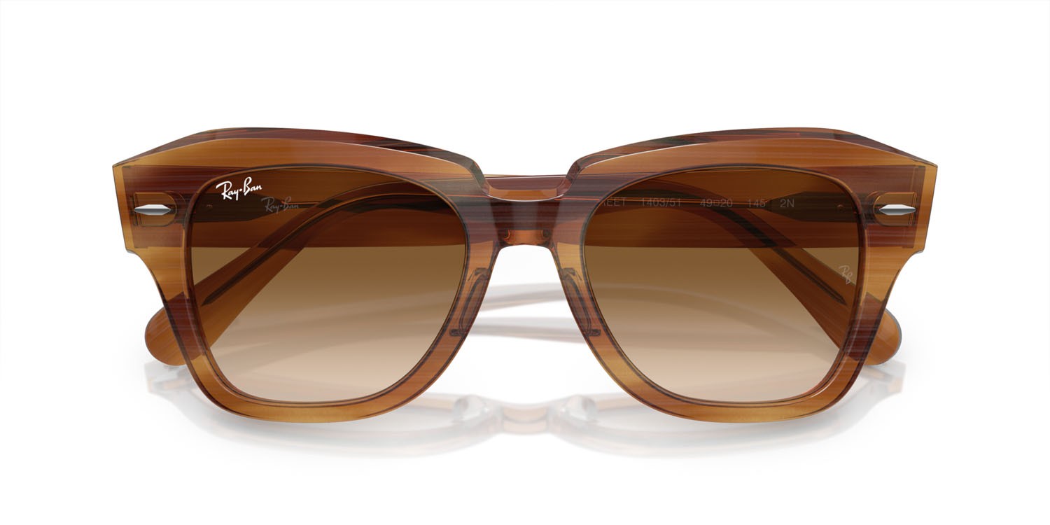 Occhiali da sole Ray-Ban State street RB 2186 (140351) colore striato marrone forma quadrato lenti clear & brown