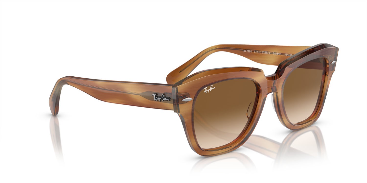 Occhiali da sole Ray-Ban State street RB 2186 (140351) colore striato marrone forma quadrato lenti clear & brown