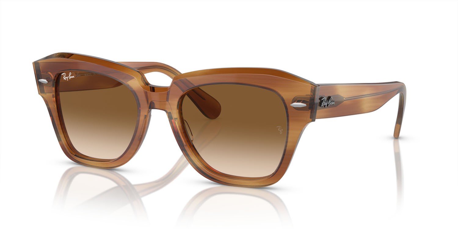 Occhiali da sole Ray-Ban State street RB 2186 (140351) colore striato marrone forma quadrato lenti clear & brown