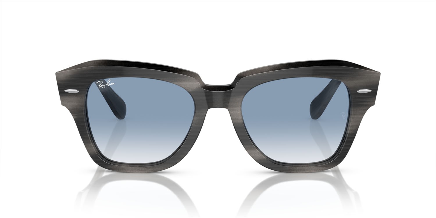 Sonnenbrillen Ray-Ban State street RB 2186 (14043F) farbe striato grigio form quadratisch gläser clear & blue