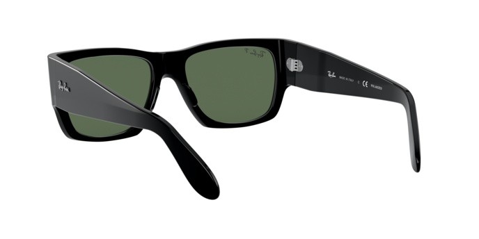 Occhiali da sole Ray-Ban Nomad RB 2187 (901/58) colore shiny black forma quadrato lenti green polar