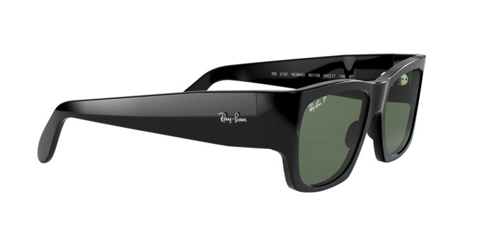 Occhiali da sole Ray-Ban Nomad RB 2187 (901/58) colore shiny black forma quadrato lenti green polar