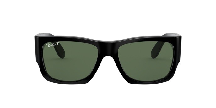 Occhiali da sole Ray-Ban Nomad RB 2187 (901/58) colore shiny black forma quadrato lenti green polar
