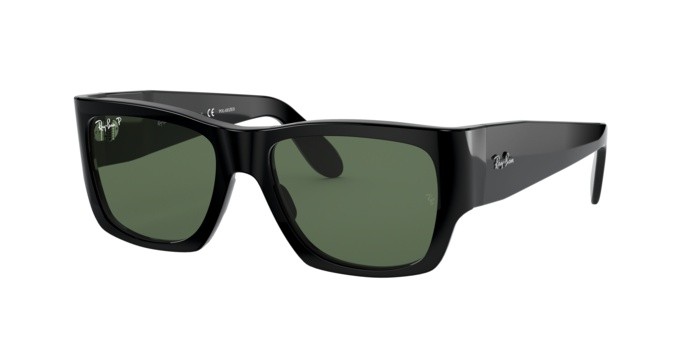 Occhiali da sole Ray-Ban Nomad RB 2187 (901/58) colore shiny black forma quadrato lenti green polar