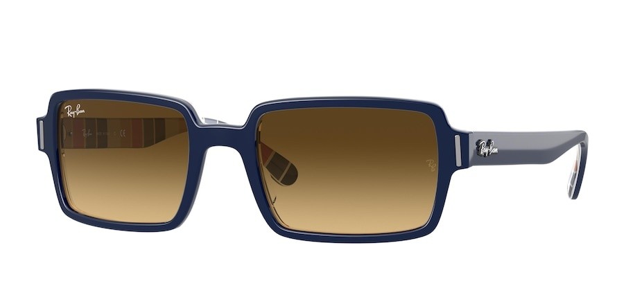 Sonnenbrillen Ray-Ban Benji Color Mix RB 2189 (132085) farbe blue on stripes orange/blue form rechteckig gläser brown gradient dark brown