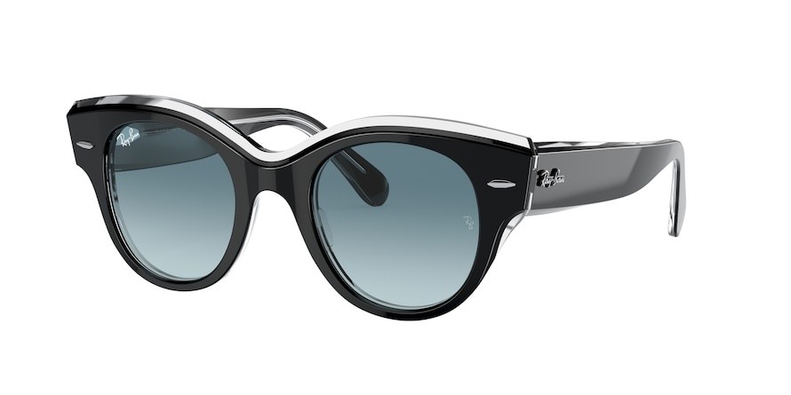 Sonnenbrillen Ray-Ban Roundabout RB 2192 (12943M) farbe black on transparent form rund gläser blue gradient grey