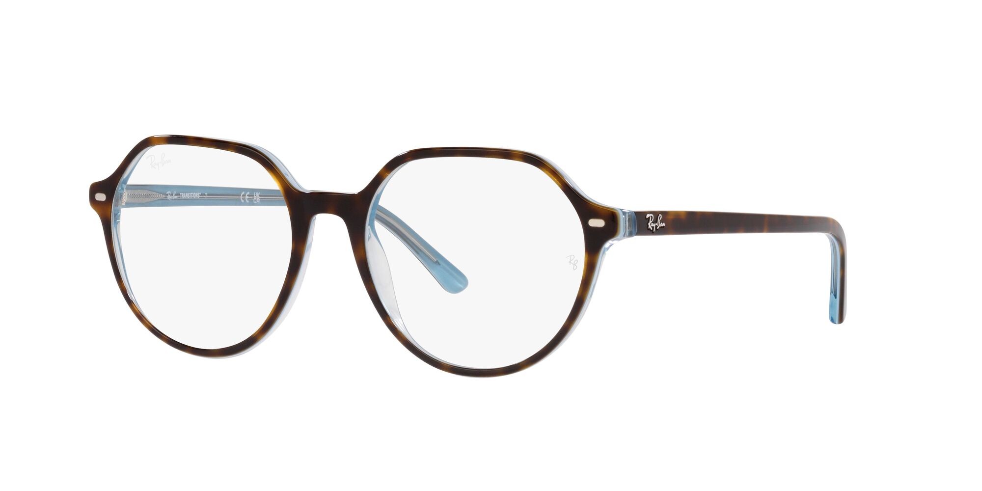 Sonnenbrillen Ray-Ban Thalia RB 2195 (1316GG) farbe havana su celeste form quadratisch gläser clear/blue transition