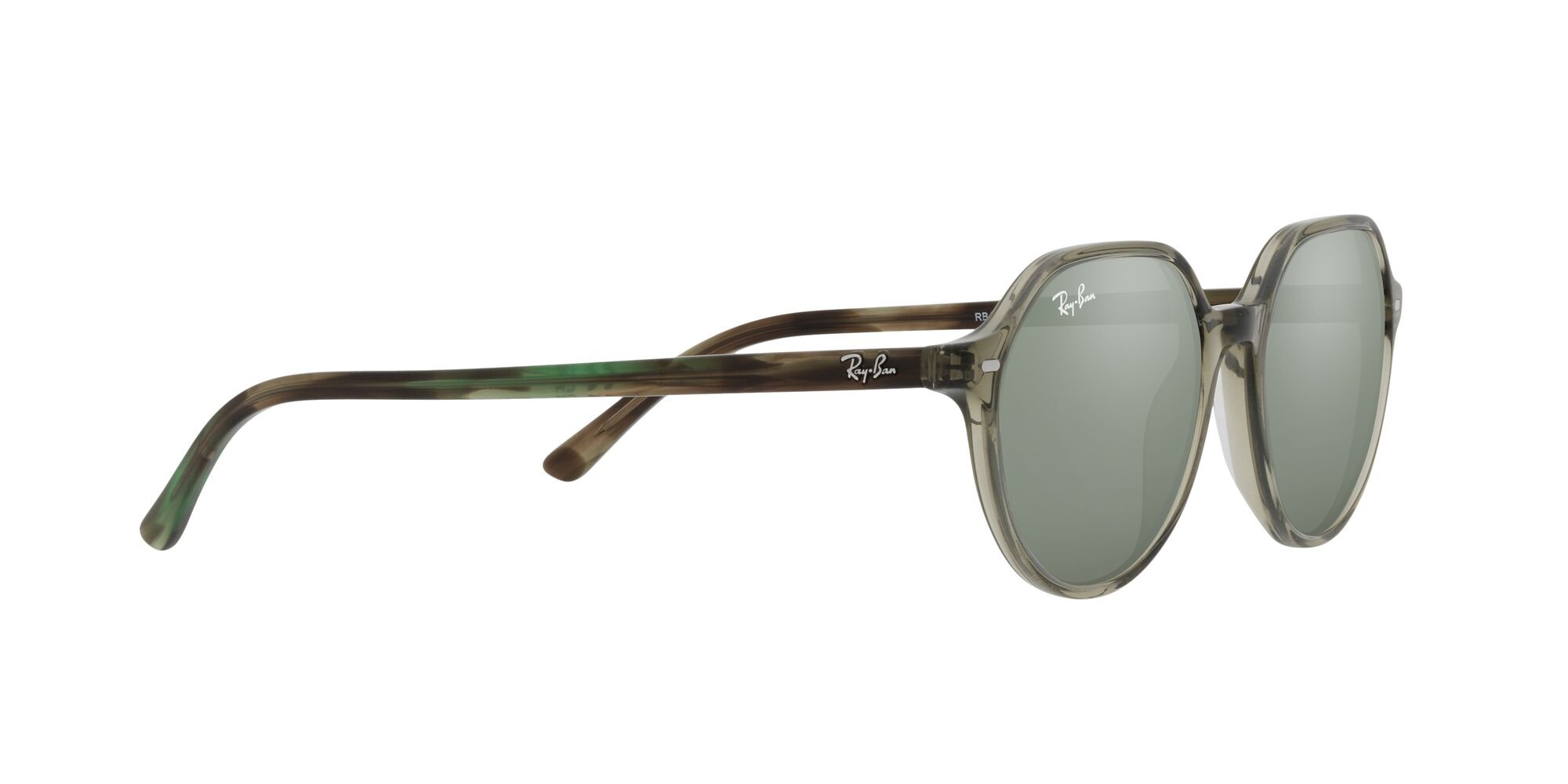 Occhiali da sole Ray-Ban Thalia RB 2195 (66355C) colore verde trasparente forma quadrato lenti specchiata grigia