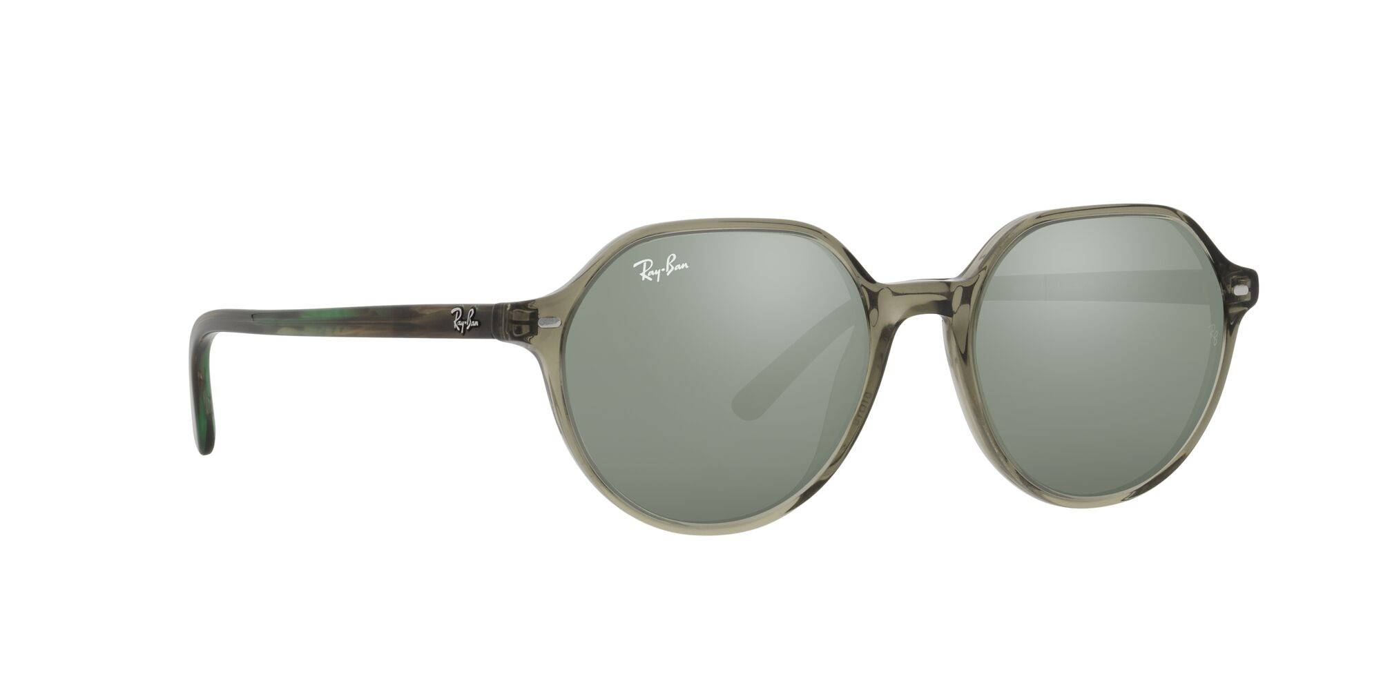 Occhiali da sole Ray-Ban Thalia RB 2195 (66355C) colore verde trasparente forma quadrato lenti specchiata grigia