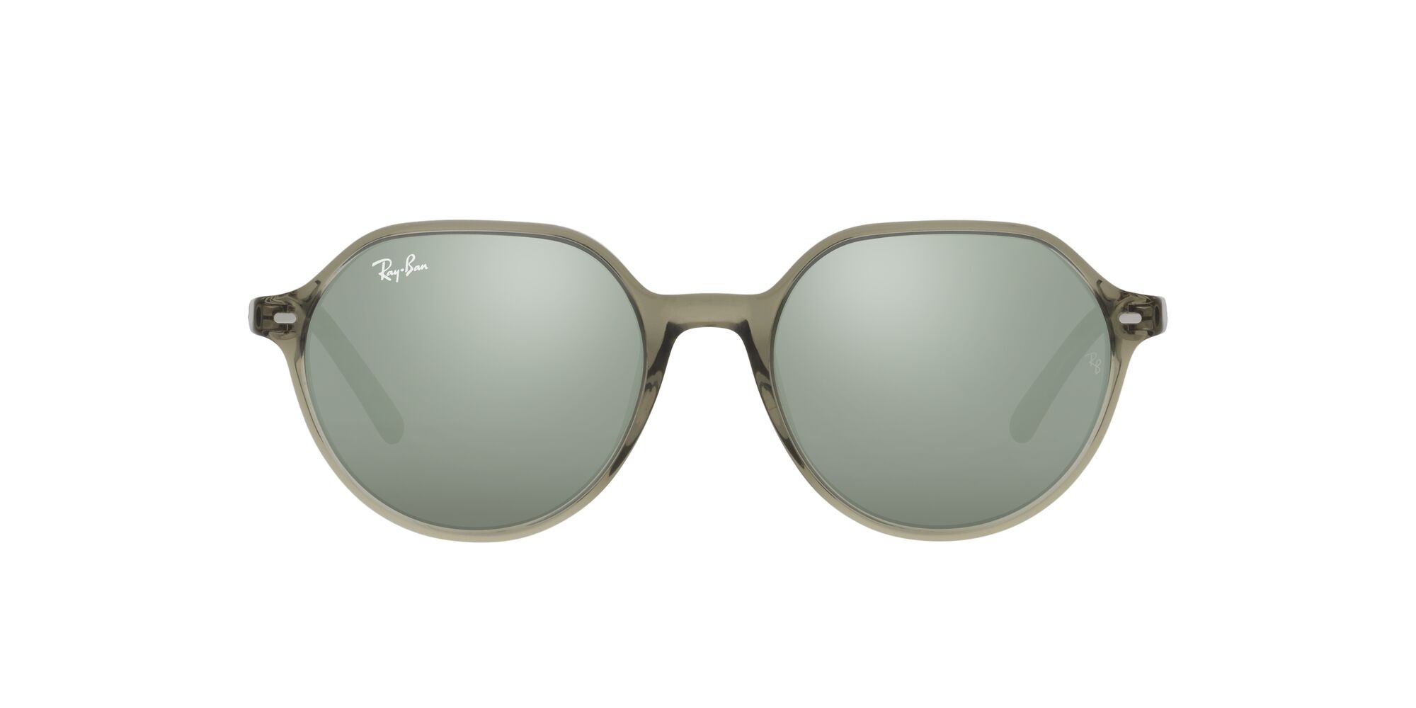 Occhiali da sole Ray-Ban Thalia RB 2195 (66355C) colore verde trasparente forma quadrato lenti specchiata grigia