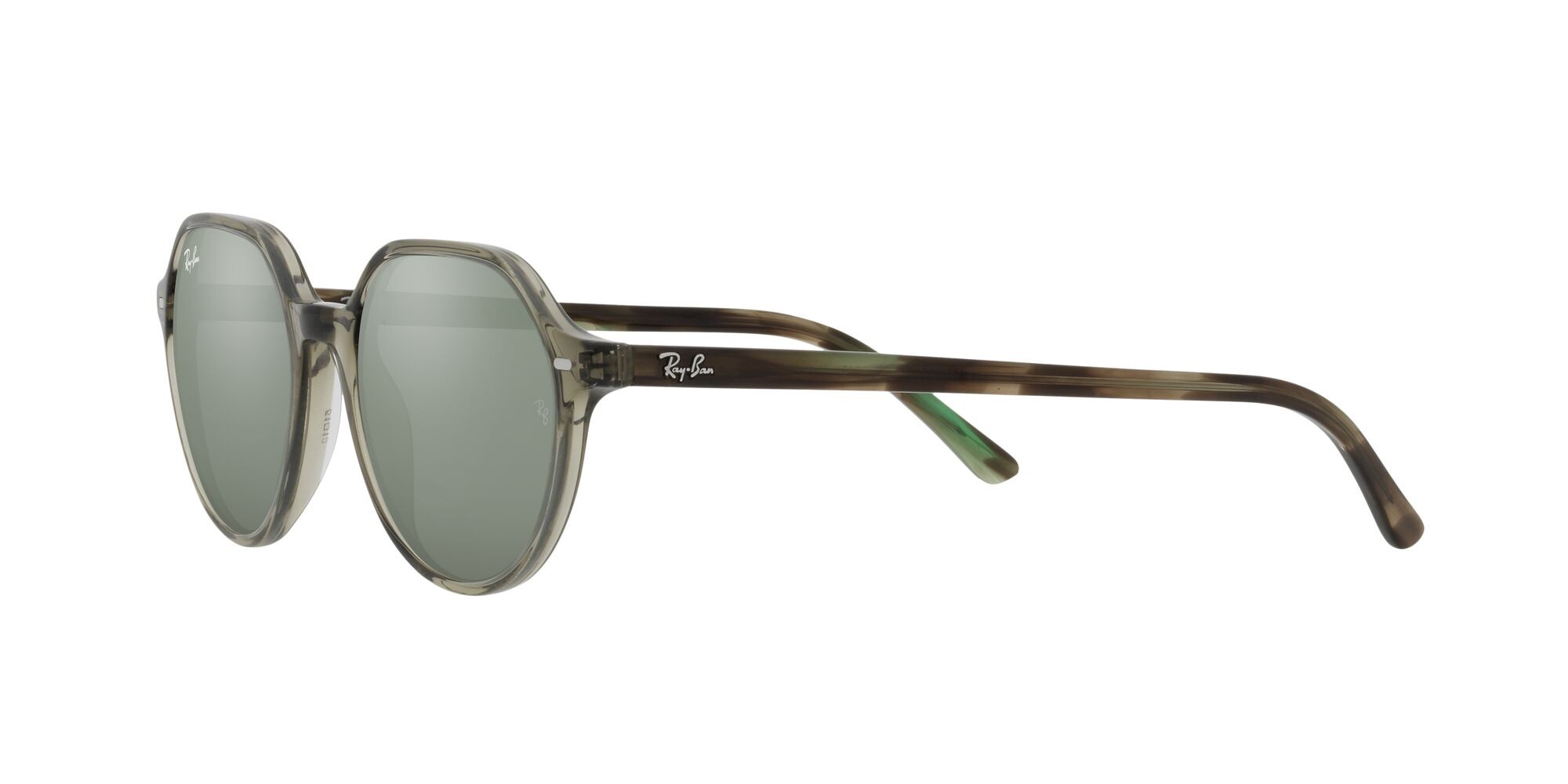 Occhiali da sole Ray-Ban Thalia RB 2195 (66355C) colore verde trasparente forma quadrato lenti specchiata grigia