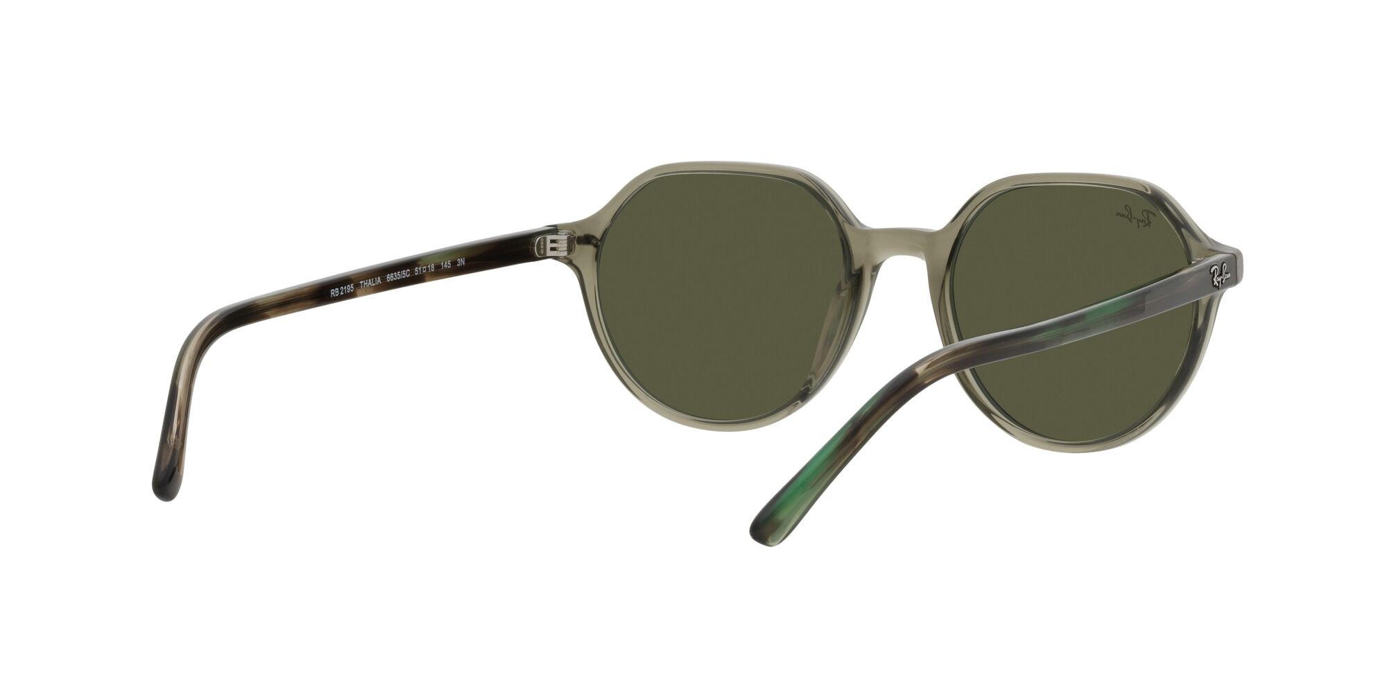 Occhiali da sole Ray-Ban Thalia RB 2195 (66355C) colore verde trasparente forma quadrato lenti specchiata grigia