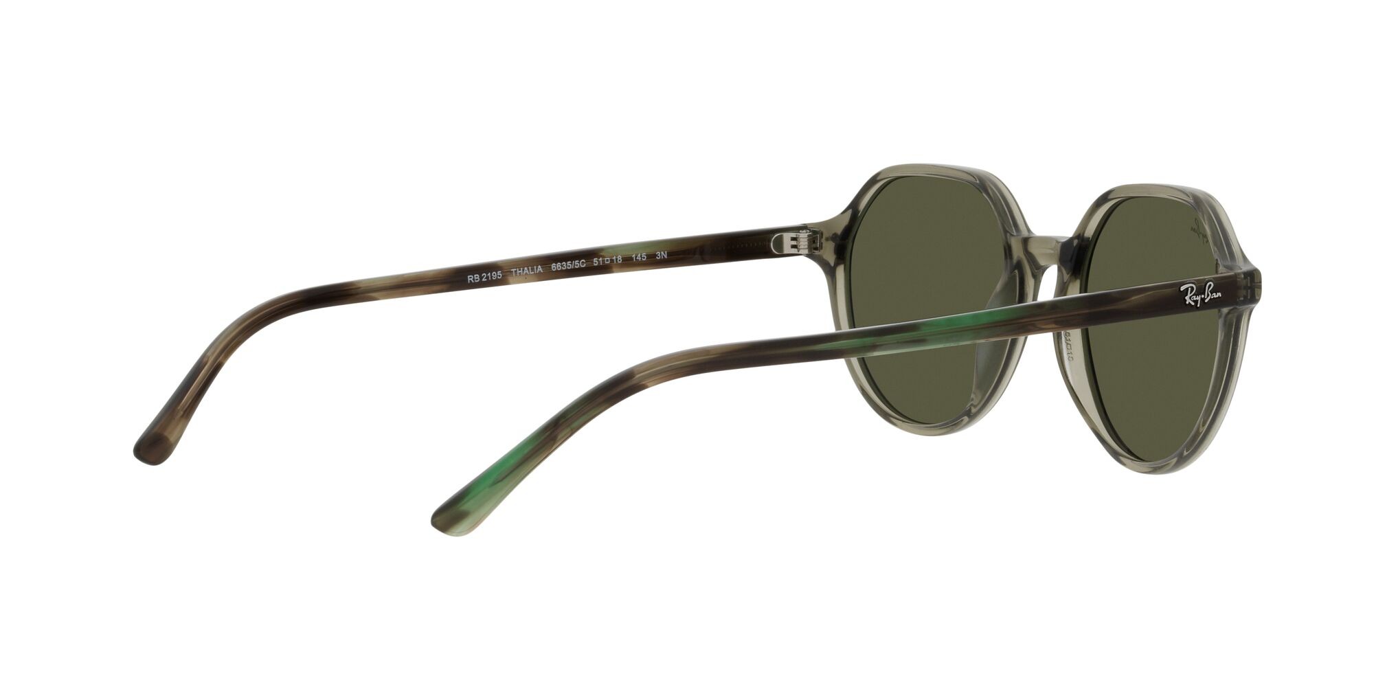 Occhiali da sole Ray-Ban Thalia RB 2195 (66355C) colore verde trasparente forma quadrato lenti specchiata grigia