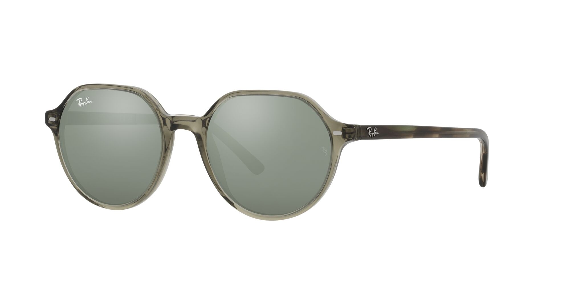 Occhiali da sole Ray-Ban Thalia RB 2195 (66355C) colore verde trasparente forma quadrato lenti specchiata grigia