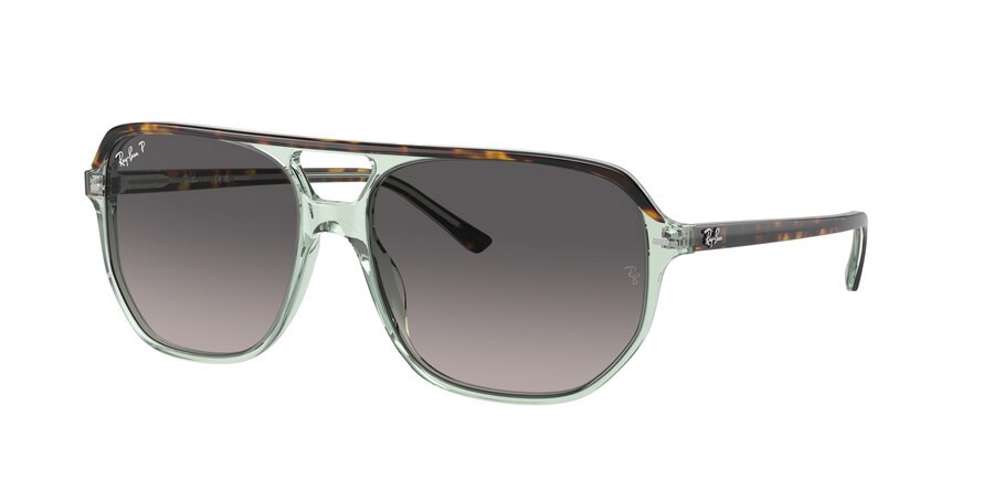 Occhiali da sole Ray-Ban Bill One RB 2205 (1376M3) colore havana su verde trasparente forma irregolare lenti grigio