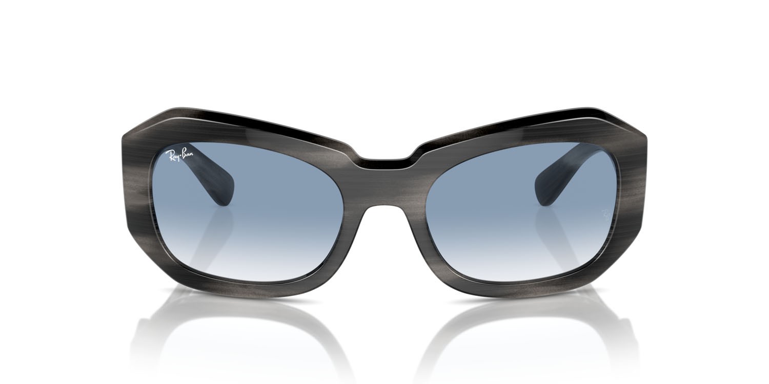 Sonnenbrillen Ray-Ban Beate RB 2212 (14043F) farbe striato grigio form quadratisch gläser clear & blue