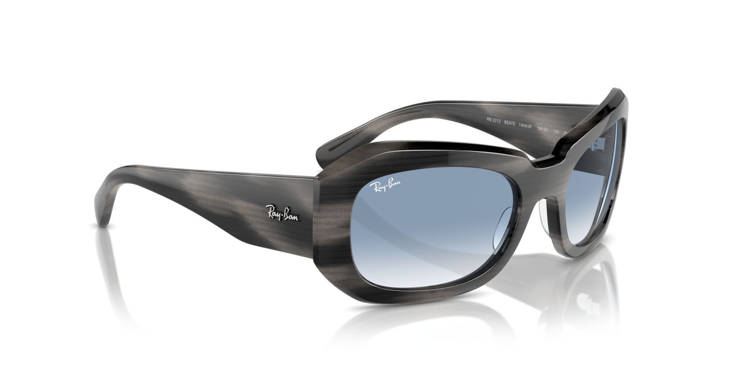 Sonnenbrillen Ray-Ban Beate RB 2212 (14043F) farbe striato grigio form quadratisch gläser clear & blue