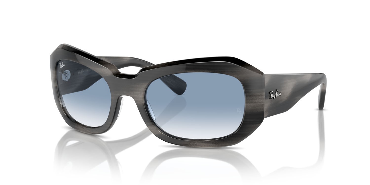 Sonnenbrillen Ray-Ban Beate RB 2212 (14043F) farbe striato grigio form quadratisch gläser clear & blue