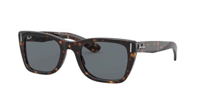 Occhiali da sole Ray-Ban Caribbean RB 2248 (902/R5) colore shiny havana forma rettangolare lenti blue