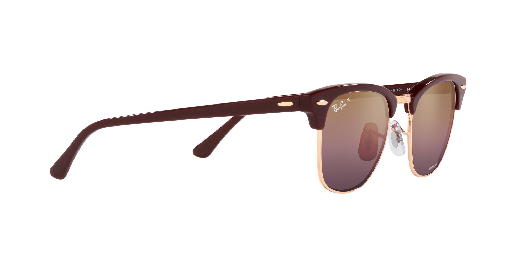 Occhiali da sole Ray-Ban Clubmaster RB 3016 (1365G9) colore bordeaux on rose gold forma quadrato lenti rosso