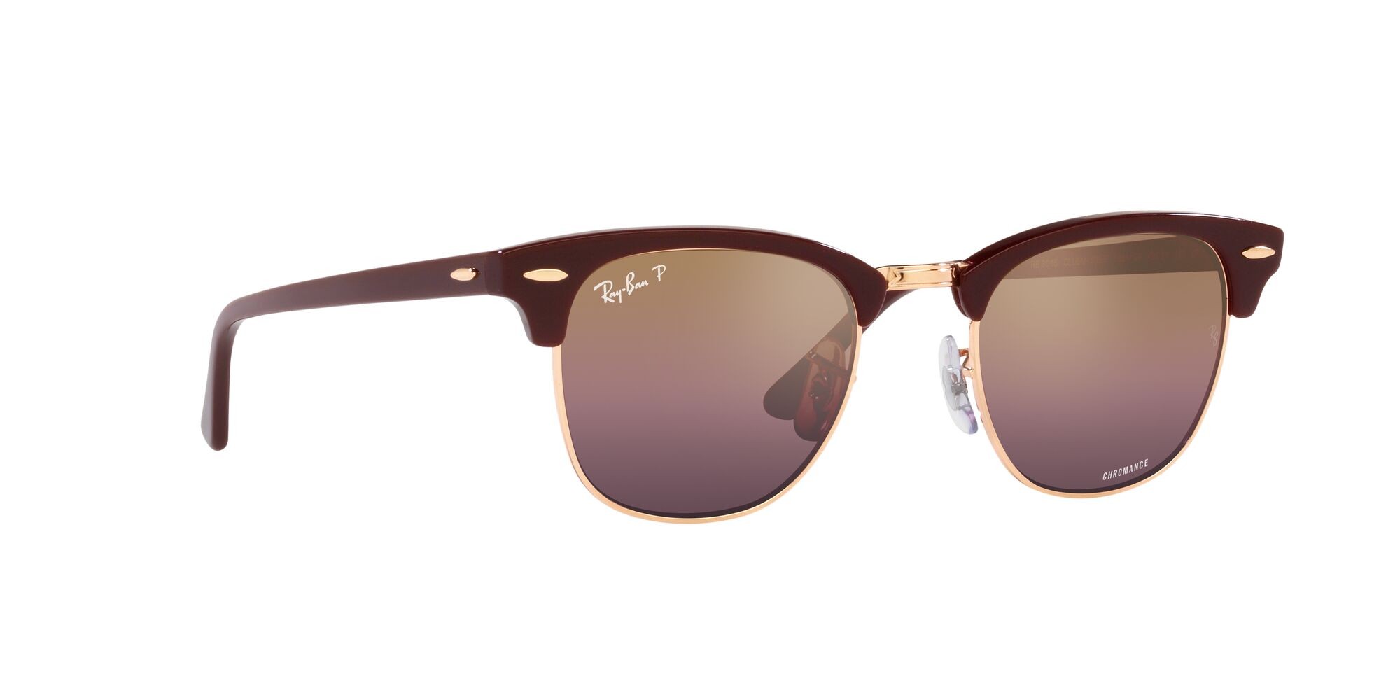 Occhiali da sole Ray-Ban Clubmaster RB 3016 (1365G9) colore bordeaux on rose gold forma quadrato lenti rosso