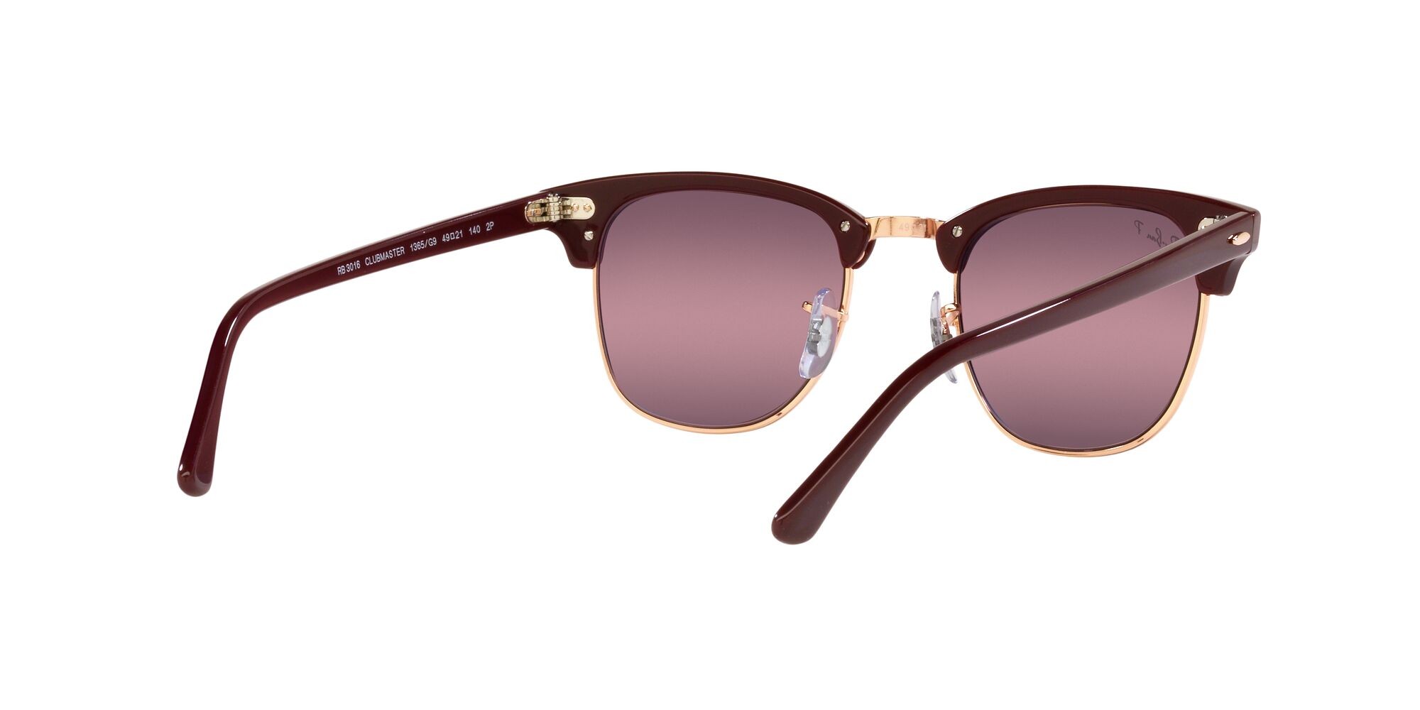 Occhiali da sole Ray-Ban Clubmaster RB 3016 (1365G9) colore bordeaux on rose gold forma quadrato lenti rosso
