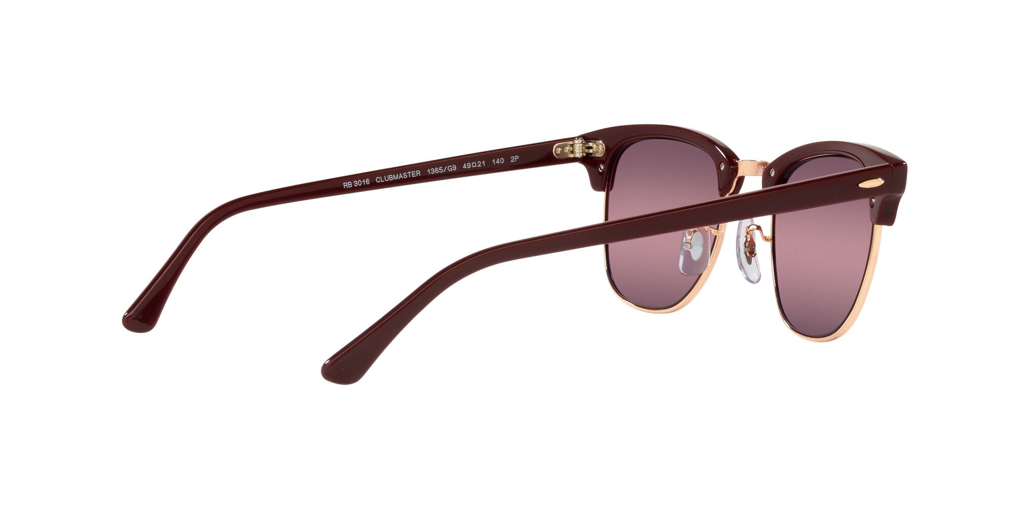 Occhiali da sole Ray-Ban Clubmaster RB 3016 (1365G9) colore bordeaux on rose gold forma quadrato lenti rosso