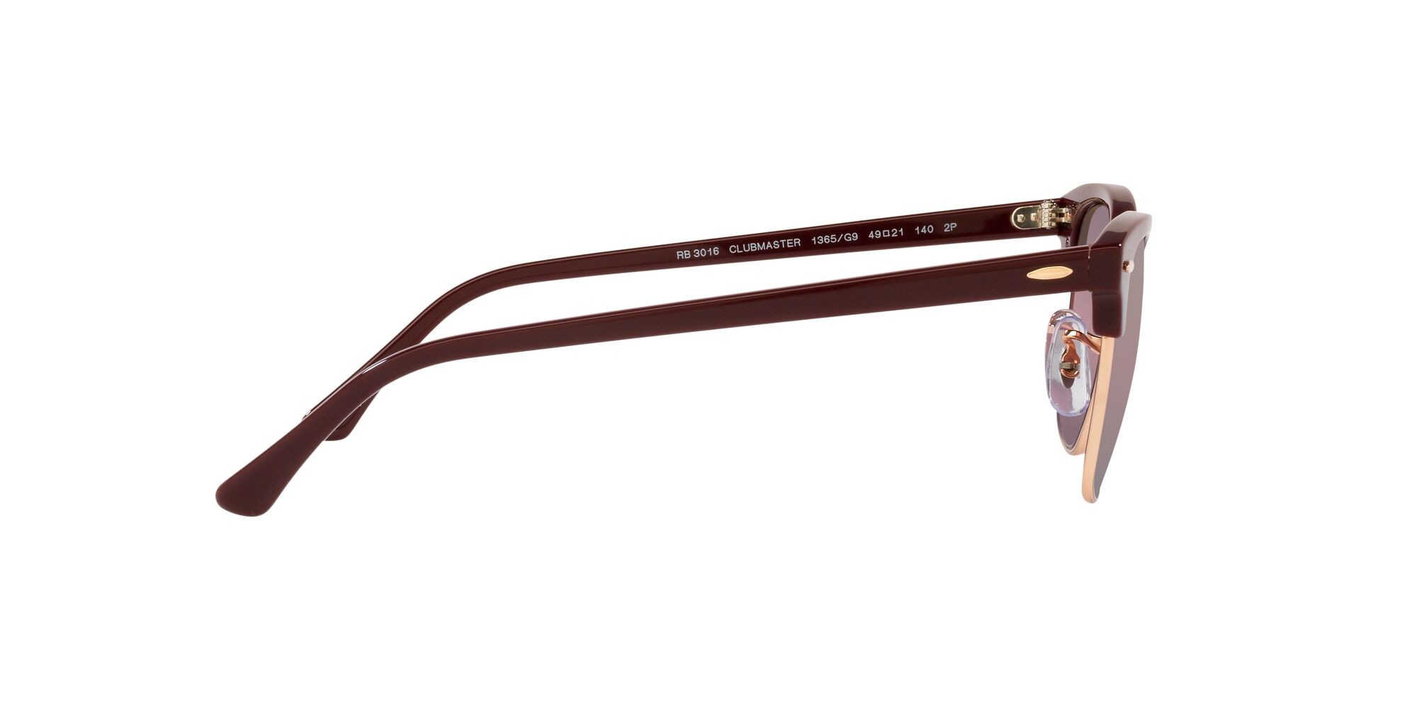 Occhiali da sole Ray-Ban Clubmaster RB 3016 (1365G9) colore bordeaux on rose gold forma quadrato lenti rosso