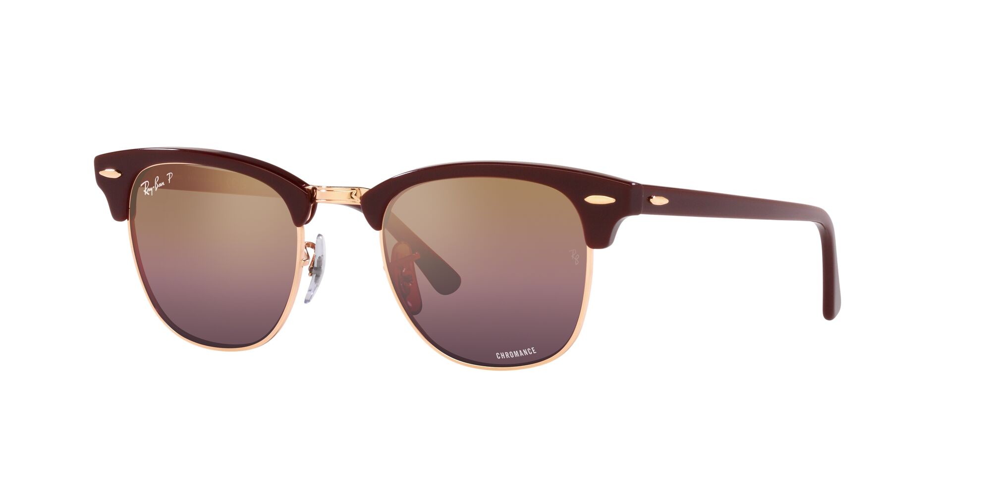 Occhiali da sole Ray-Ban Clubmaster RB 3016 (1365G9) colore bordeaux on rose gold forma quadrato lenti rosso