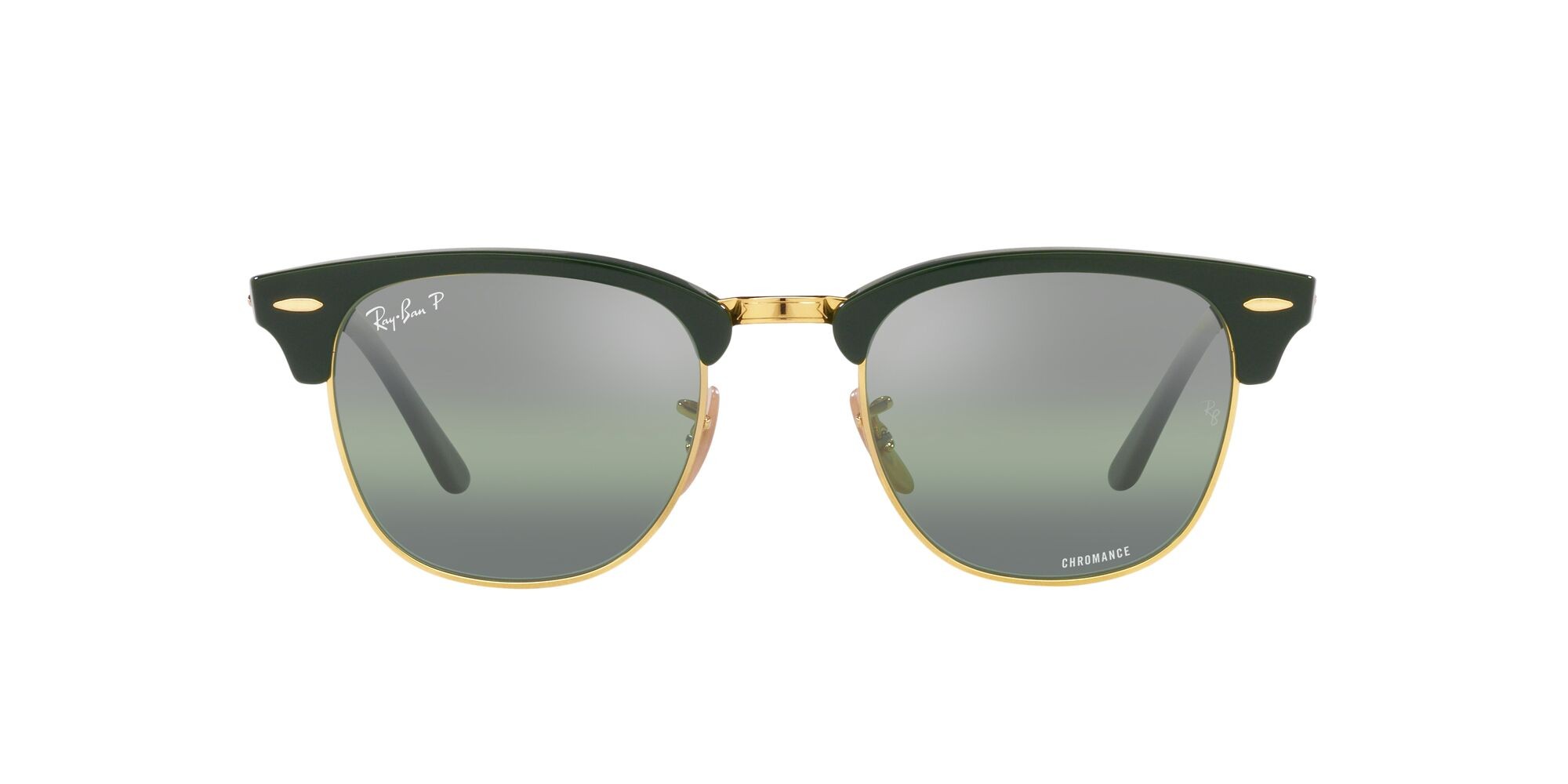 Sonnenbrillen Ray-Ban Clubmaster RB 3016 (1368G4) farbe green on arista form quadratisch gläser silver/green mirror chromance