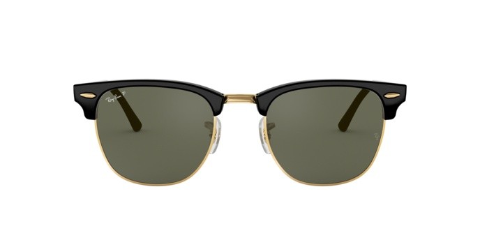 Sonnenbrillen Ray-Ban Clubmaster Classic RB 3016 (901/58) farbe black form browline gläser crystal green polarized