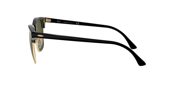 Occhiali da sole Ray-Ban Clubmaster Classic RB 3016 (W0365) colore lucido nero su oro forma browline lenti g-15 green