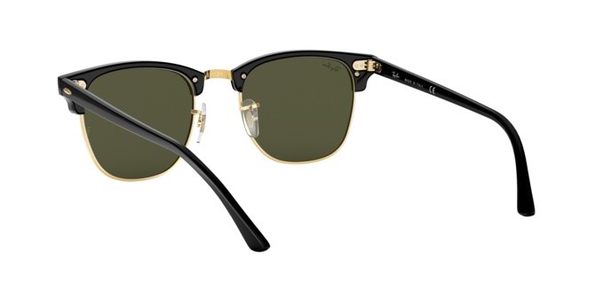 Occhiali da sole Ray-Ban Clubmaster Classic RB 3016 (W0365) colore lucido nero su oro forma browline lenti g-15 green