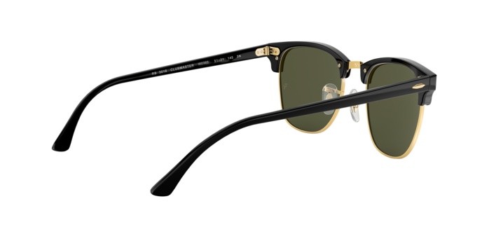 Occhiali da sole Ray-Ban Clubmaster Classic RB 3016 (W0365) colore lucido nero su oro forma browline lenti g-15 green