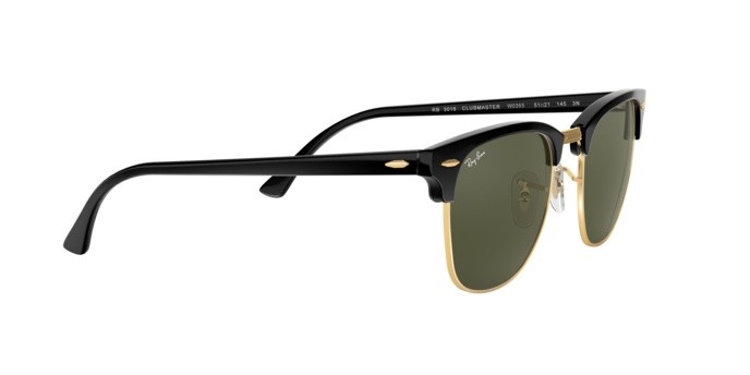 Occhiali da sole Ray-Ban Clubmaster Classic RB 3016 (W0365) colore lucido nero su oro forma browline lenti g-15 green