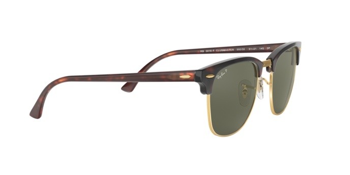 Sonnenbrillen Ray-Ban Clubmaster RB 3016F (990/58) farbe red havana form quadratisch gläser crystal green polarized