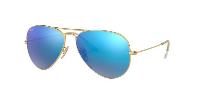 Occhiali da sole Ray-Ban Aviator Flash Lenses RB 3025 (112/17) colore matte gold forma aviator lenti cry.green  mirror multil.blue
