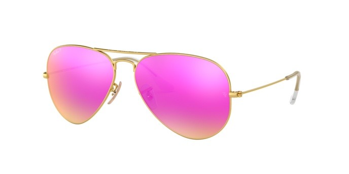 Sonnenbrillen Ray-Ban Aviator Flash Lenses RB 3025 (112/1Q) 58mm farbe matte gold form aviator gläser brown mirror fucsia polar