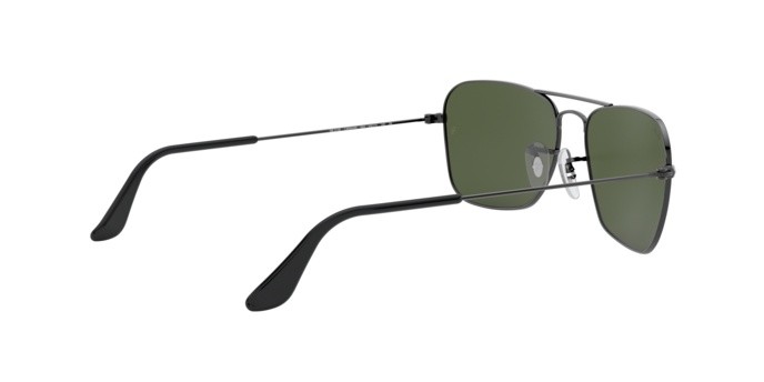 Occhiali da sole Ray-Ban Caravan RB 3136 (004) colore gunmetal forma rettangolare lenti crystal green