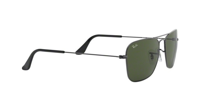 Occhiali da sole Ray-Ban Caravan RB 3136 (004) colore gunmetal forma rettangolare lenti crystal green