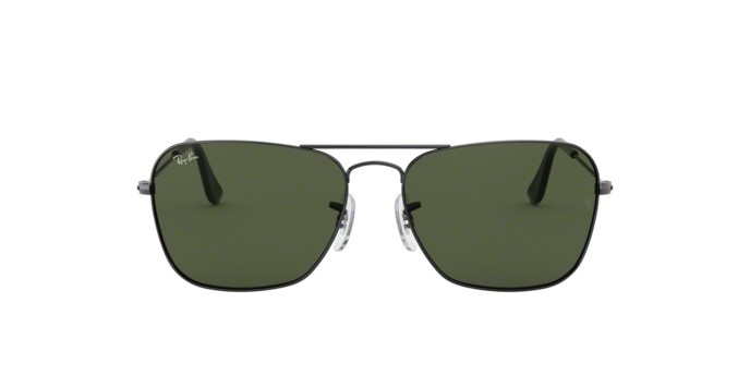 Occhiali da sole Ray-Ban Caravan RB 3136 (004) colore gunmetal forma rettangolare lenti crystal green